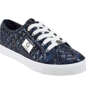 G by Guess Navy Snake-Texture Lace-Up Sneaker